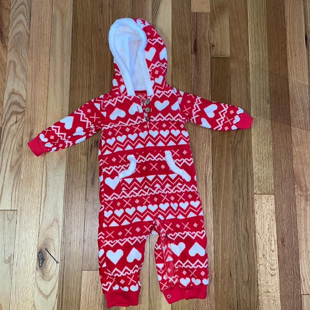 Fleece one-piece suit with hood